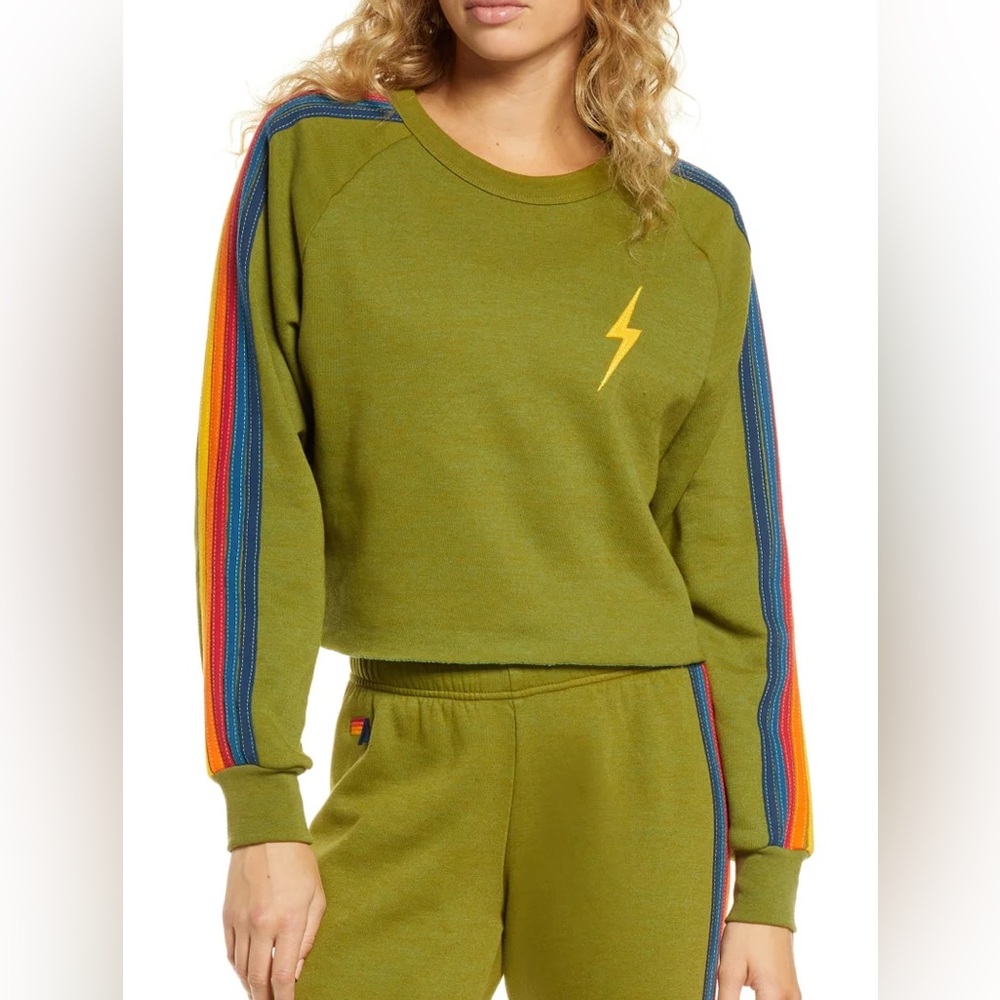 Olive Green Aviator Nation Cropped Sweatshirt